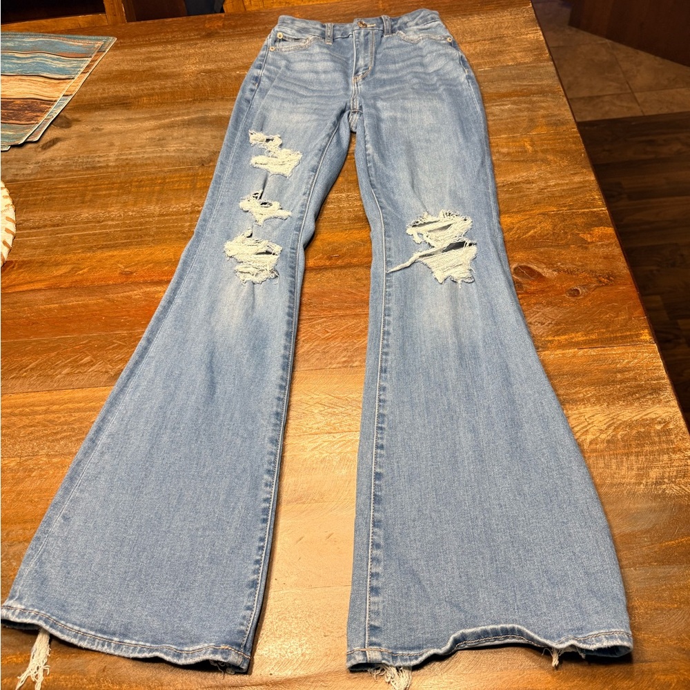 American Eagle Outfitters Light Blue Distressed Flare Jeans